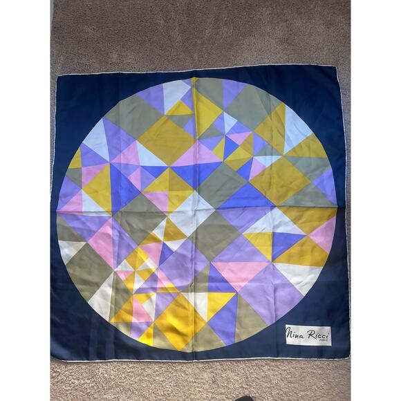 Vintage Nina Ricci Silk Scarf Shawl Muffler Neck Foulard - Picture 2 of 6